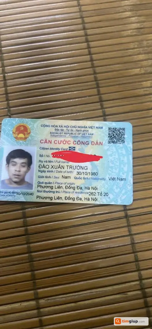 Tìm CCCD rơi khu vực Phương Liên - Khâm Thiên - Tôn Đức Thắng