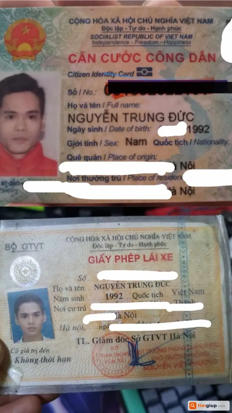 Tìm ví màu đen chứa giấy tờ của anh Nguyễn Trung Đức tại Hà Đông, Hà Nội