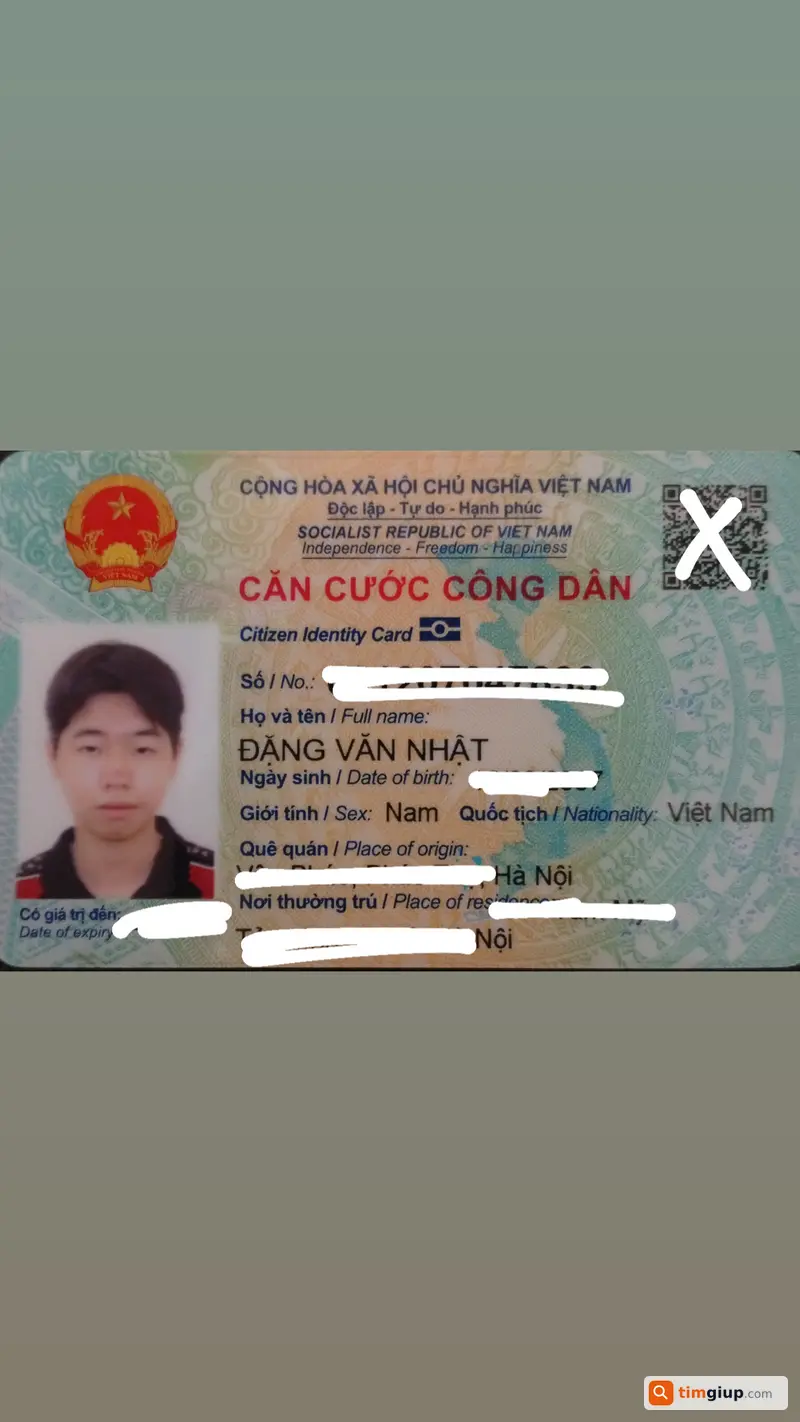 Mất ví đen có CCCD Đặng Văn Nhật tại Trần Quốc Vượng Hà Nội