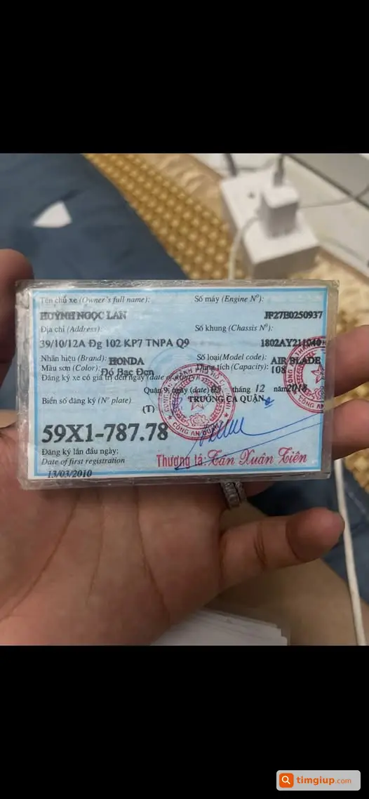 Giấy Tờ Xe Tên Huỳnh Ngọc Lan Biển Số 59x1-78778 Thất Lạc