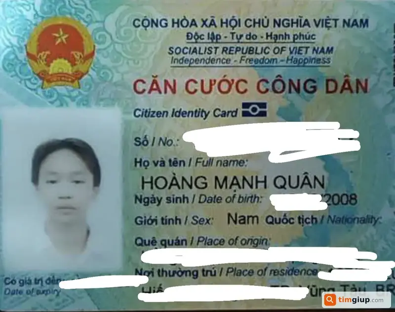 Tìm ví màu đen chứa CCCD tên Hoàng Mạnh Quân tại TP. Vũng Tàu