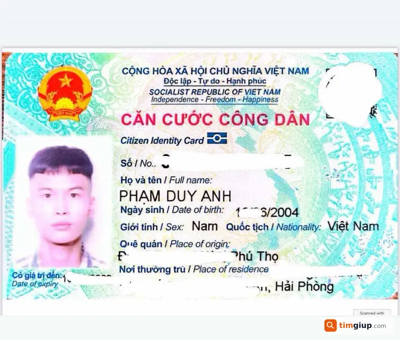 Tìm ví giấy tờ tên Phạm Duy Anh rơi tại Hải Phòng