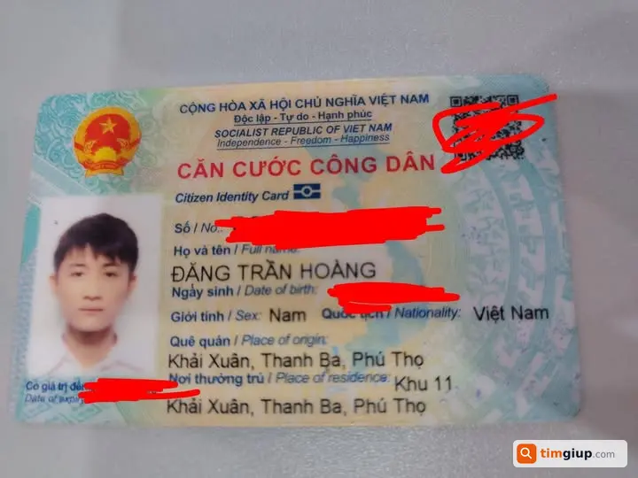 Tìm CCCD tên Đặng Trần Hoàng rơi từ Lê Trọng Tấn đến Đường Láng
