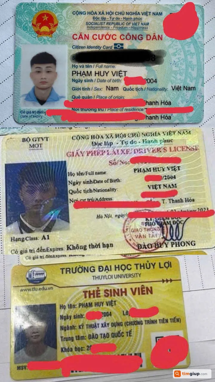 Tìm ví và giấy tờ tùy thân của bạn Phạm Huy Việt tại Hà Nội