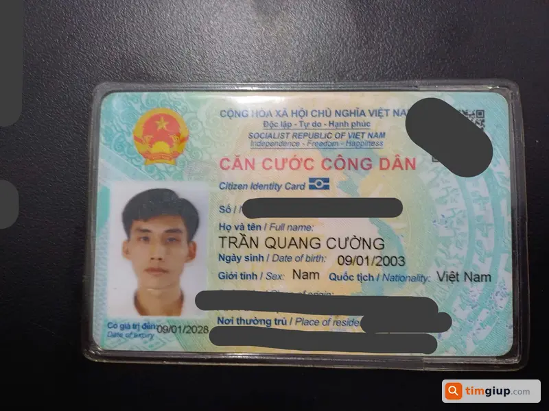 Tìm ví tiền chứa CCCD, GPLX tên Trần Quang Cường (Cần Thơ)