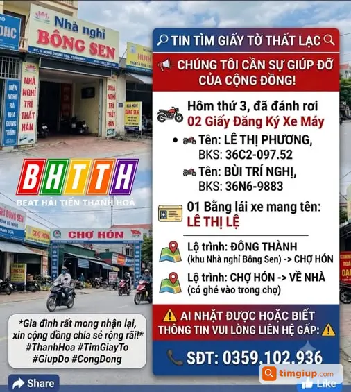 Tìm Giấy Tờ Thất Lạc Từ Đông Thành Đến Chợ Hón, Thanh Hoá