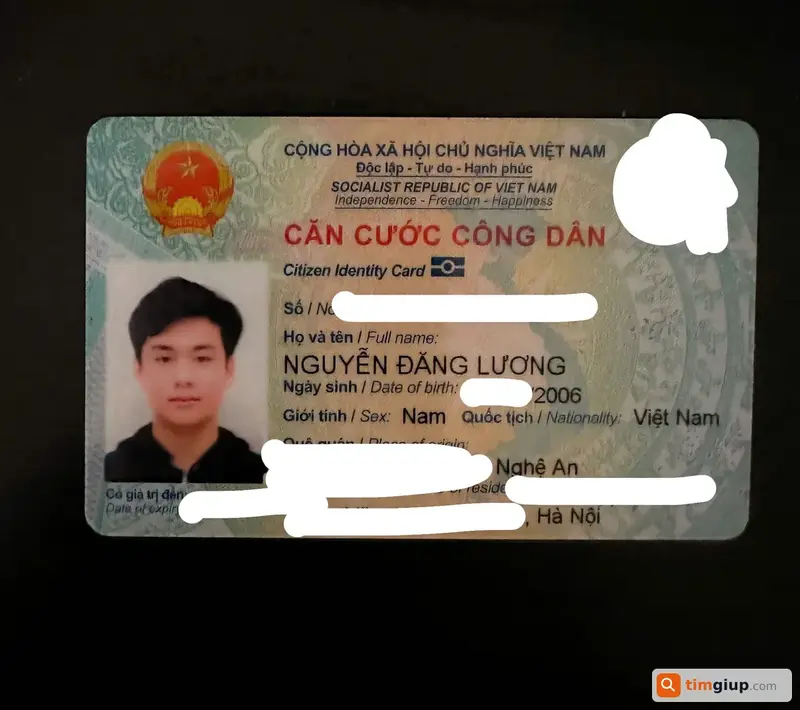 Tìm ví giấy tờ của bạn Nguyễn Đăng Lương (2006) tại Nam Từ Liêm, Hà Nội