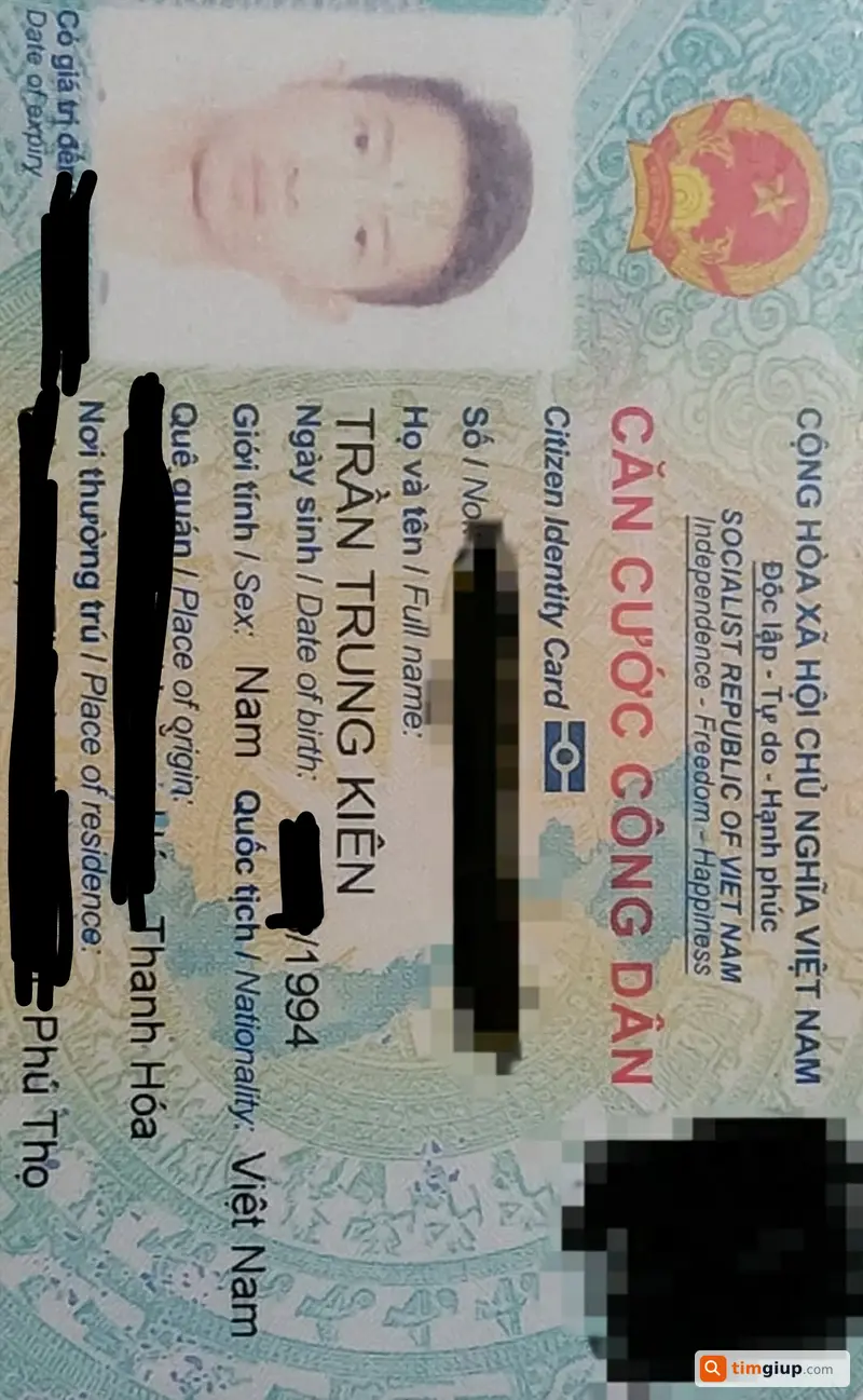 Rơi ví da nam kèm CCCD Trần Trung Kiên tại Long Biên