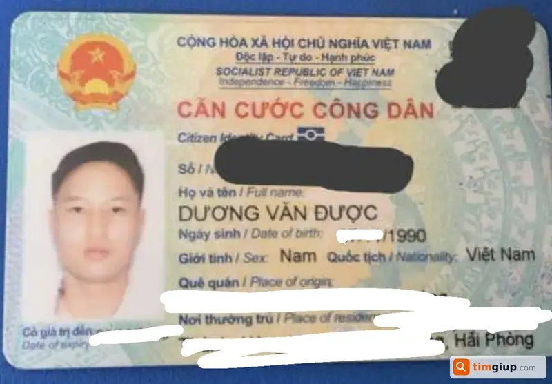 Tìm túi đựng giấy tờ tùy thân tên Dương Văn Được tại Hải Phòng