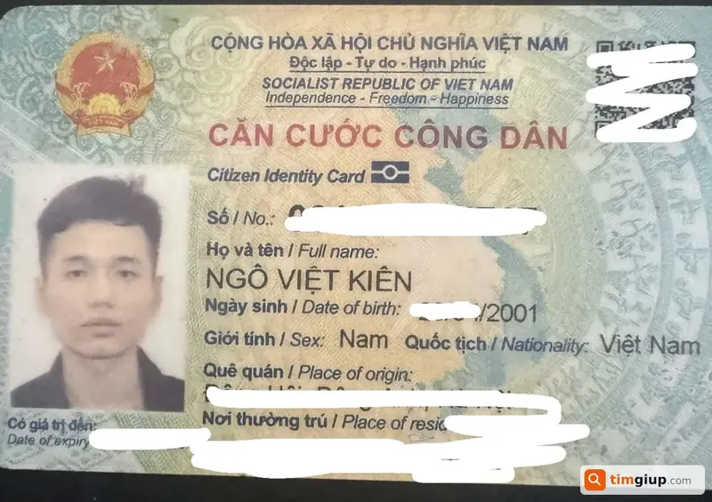 Tìm giấy tờ tùy thân tên Ngô Việt Kiên (2001) tại Hà Nội