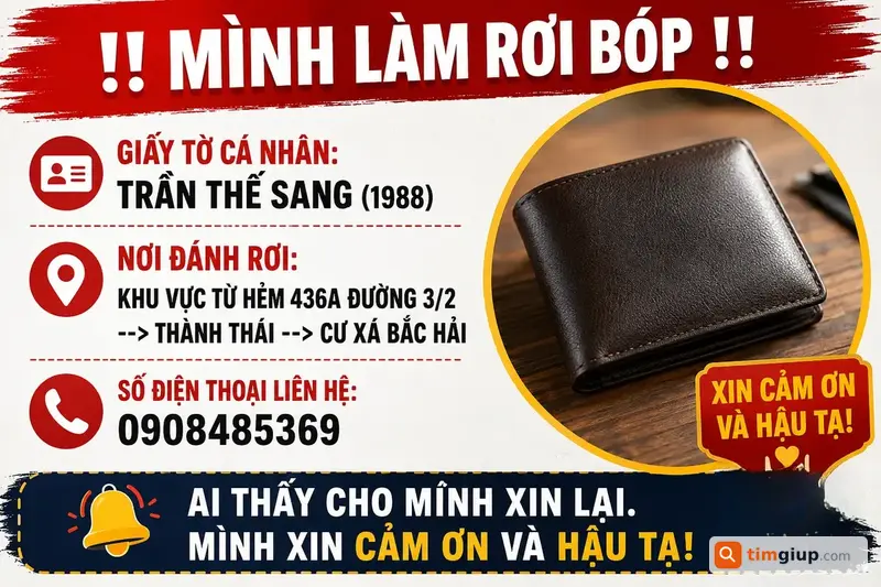 Tìm Ví Cùng Giấy Tờ Tên Trần Thế Sang Ở Đường 3-2