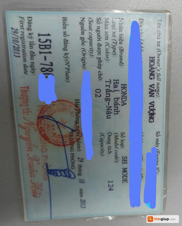 Tìm giấy đăng ký xe máy tên Hoàng Văn Vượng tại Hải Phòng