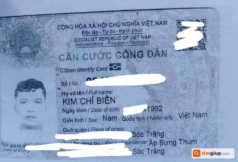 Tìm ví giấy tờ tên Kim Chí Biền rơi tại Cần Thơ