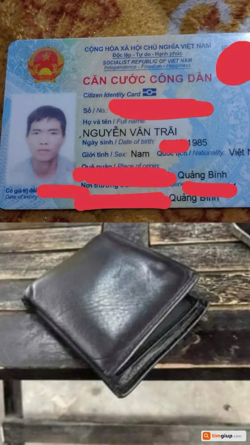Mất ví đen chứa giấy tờ tên Nguyễn Văn Trãi tại Đồng Hới