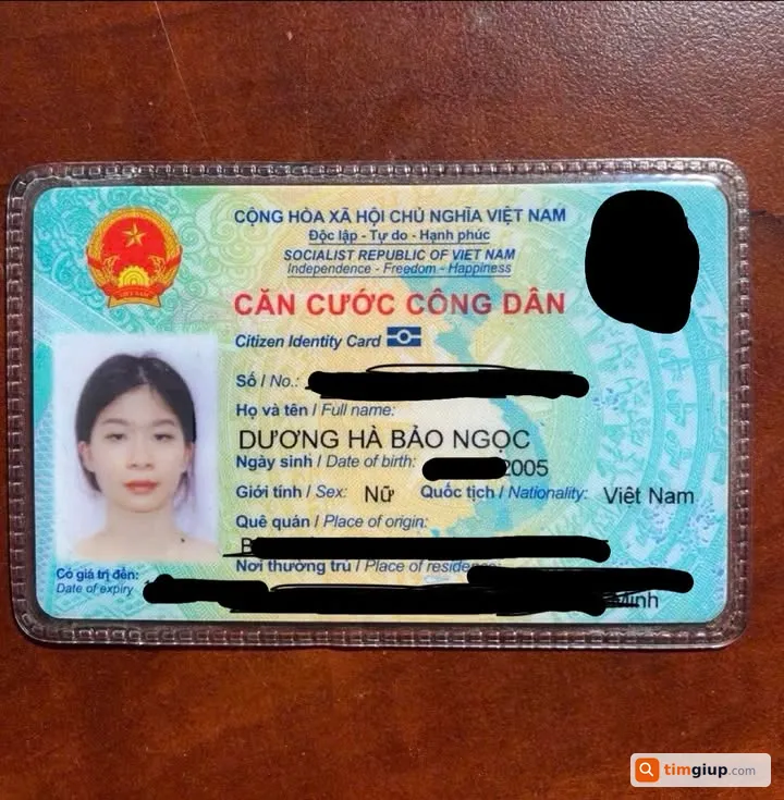 Tìm thẻ Căn cước công dân của Dương Hà Bảo Ngọc tại Quận Tân Bình, TP.HCM