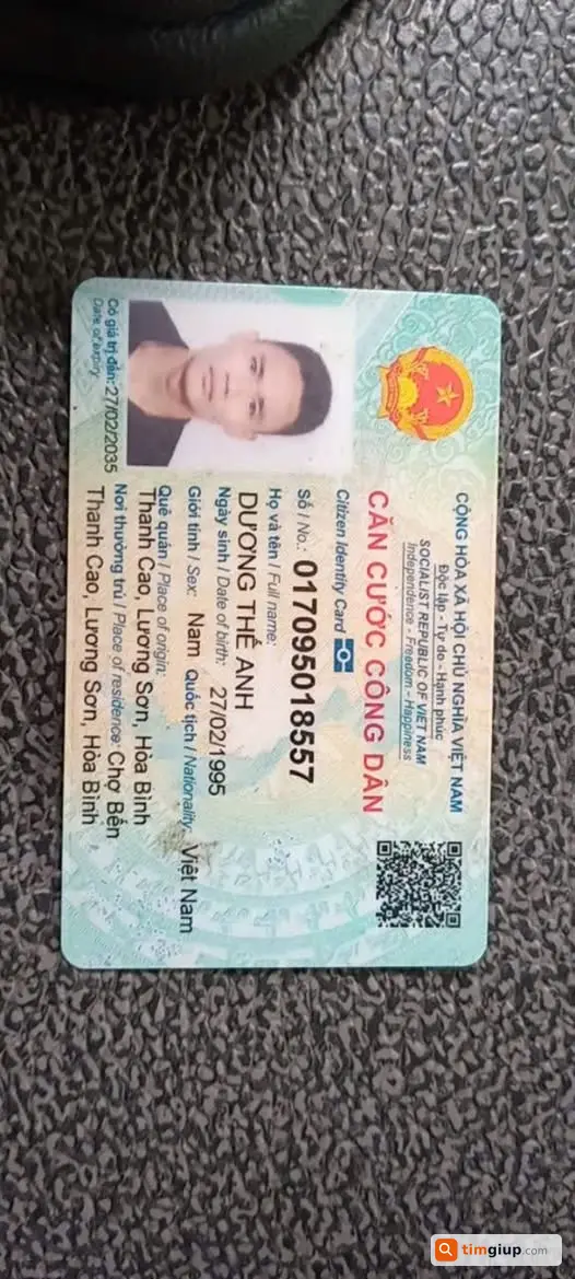 Mất ví chứa CCCD tên Dương Thế Anh, tìm lại gấp