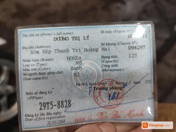 Đánh Rơi Đăng Ký Xe Máy Tên Dương Thị Lý Ở Minh Khai