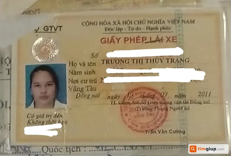 Tìm giấy tờ tùy thân mang tên Trương Thị Thuỳ Trang tại Bà Rịa - Vũng Tàu