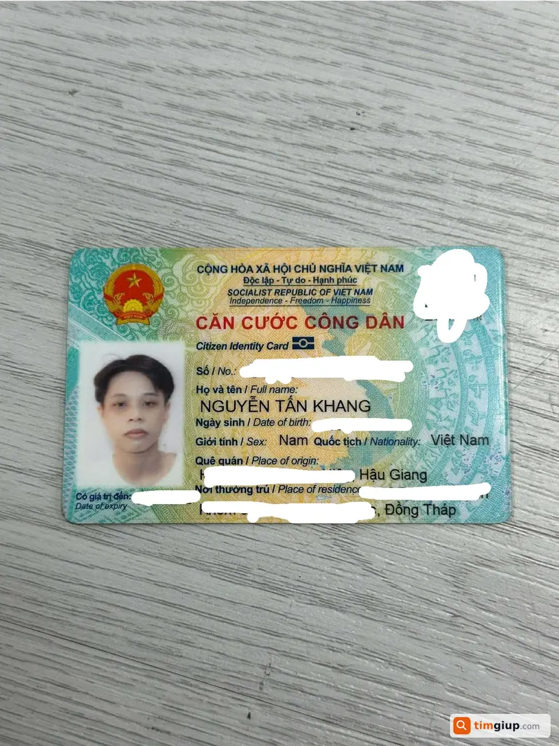 Tìm ví chứa CCCD Nguyễn Tấn Khang khu vực Bình Thạnh TP.HCM
