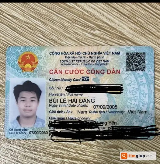 Tìm CCCD và bằng lái xe tên Bùi Lê Hải Đăng tại Hà Nội