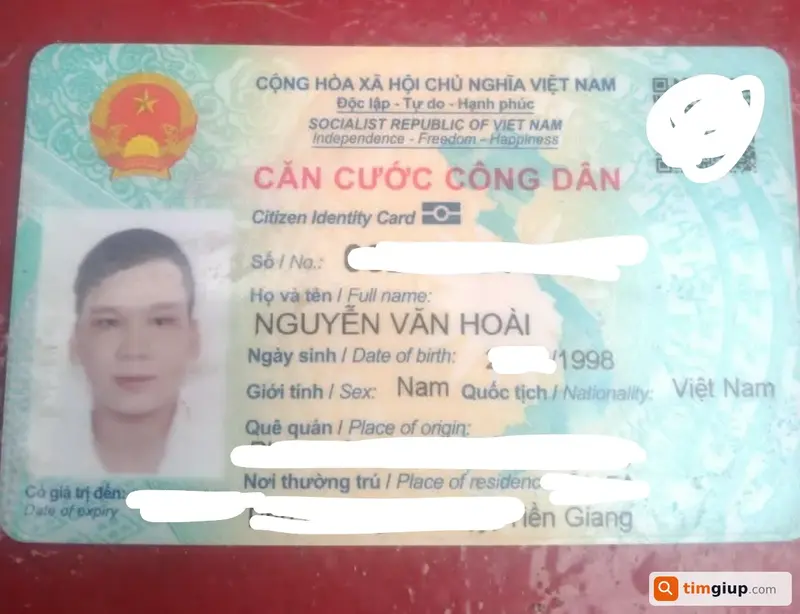 Tìm ví đánh rơi tại Tiền Giang - Tên Nguyễn Văn Hoài (1998)