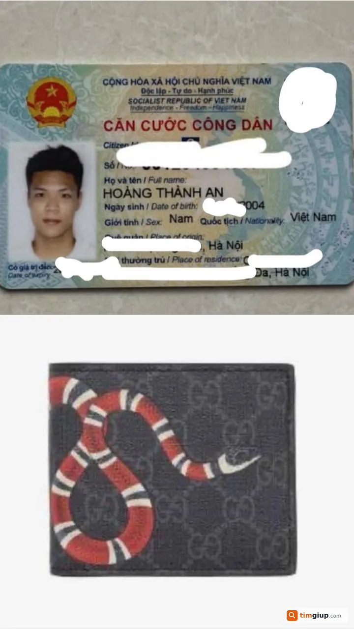 Tìm ví và giấy tờ tùy thân của bạn Hoàng Thành An tại Hà Nội