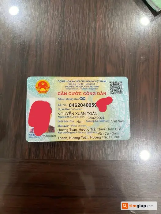 Thất lạc ví kèm CCCD Nguyễn Xuân Toàn cần tìm lại, hậu tạ