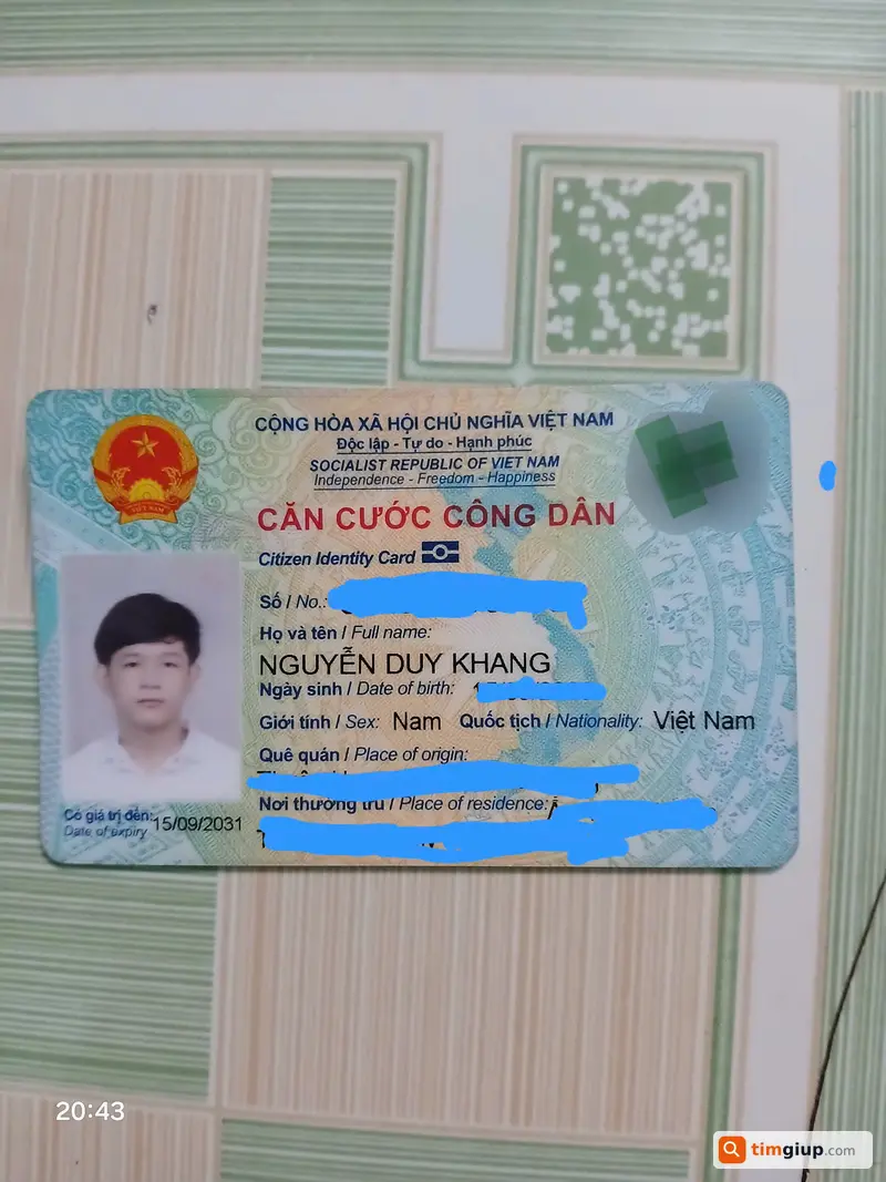Tìm ví màu đen có giấy tờ Nguyễn Duy Khang tại Ninh Kiều