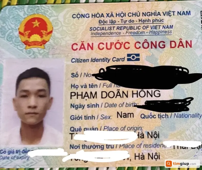 Tìm thẻ Căn cước công dân tên Phạm Doãn Hồng (2003) tại Hà Nội