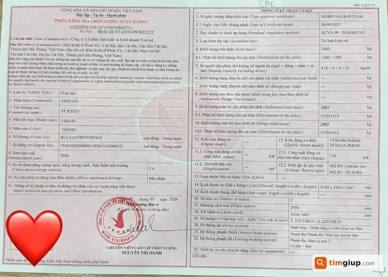 Tìm Phiếu Xuất Xưởng Nhãn Hiệu Vinfast Màu Hồng Bị Thất Lạc