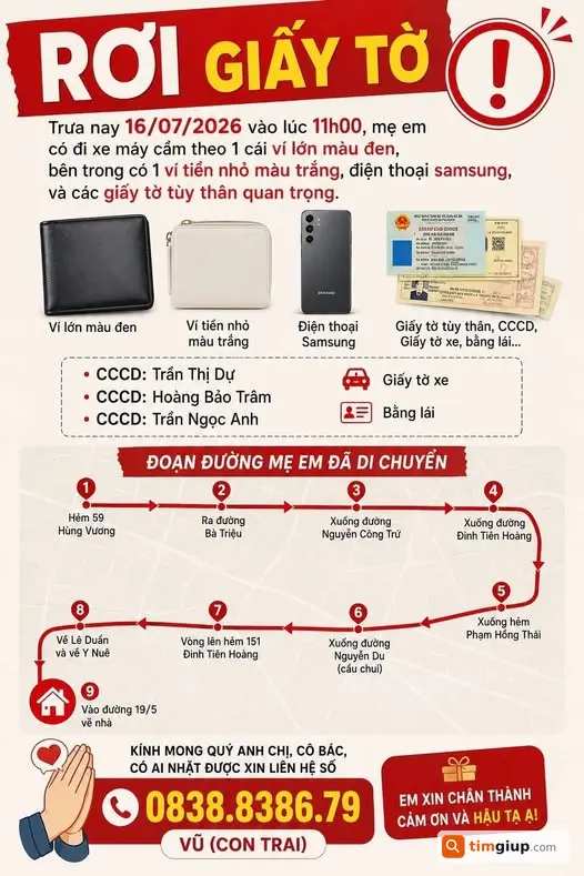Tìm Ví Màu Đen Cùng Giấy Tờ Thất Lạc Trên Nhiều Tuyến Đường
