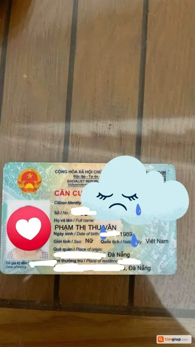 Tìm giấy tờ CCCD và giấy tờ xe tên Phạm Thị Thu Vân tại Đà Nẵng