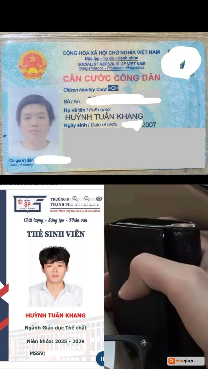 Tìm ví đựng giấy tờ tùy thân của sinh viên Huỳnh Tuấn Khang tại Tân An, Long An