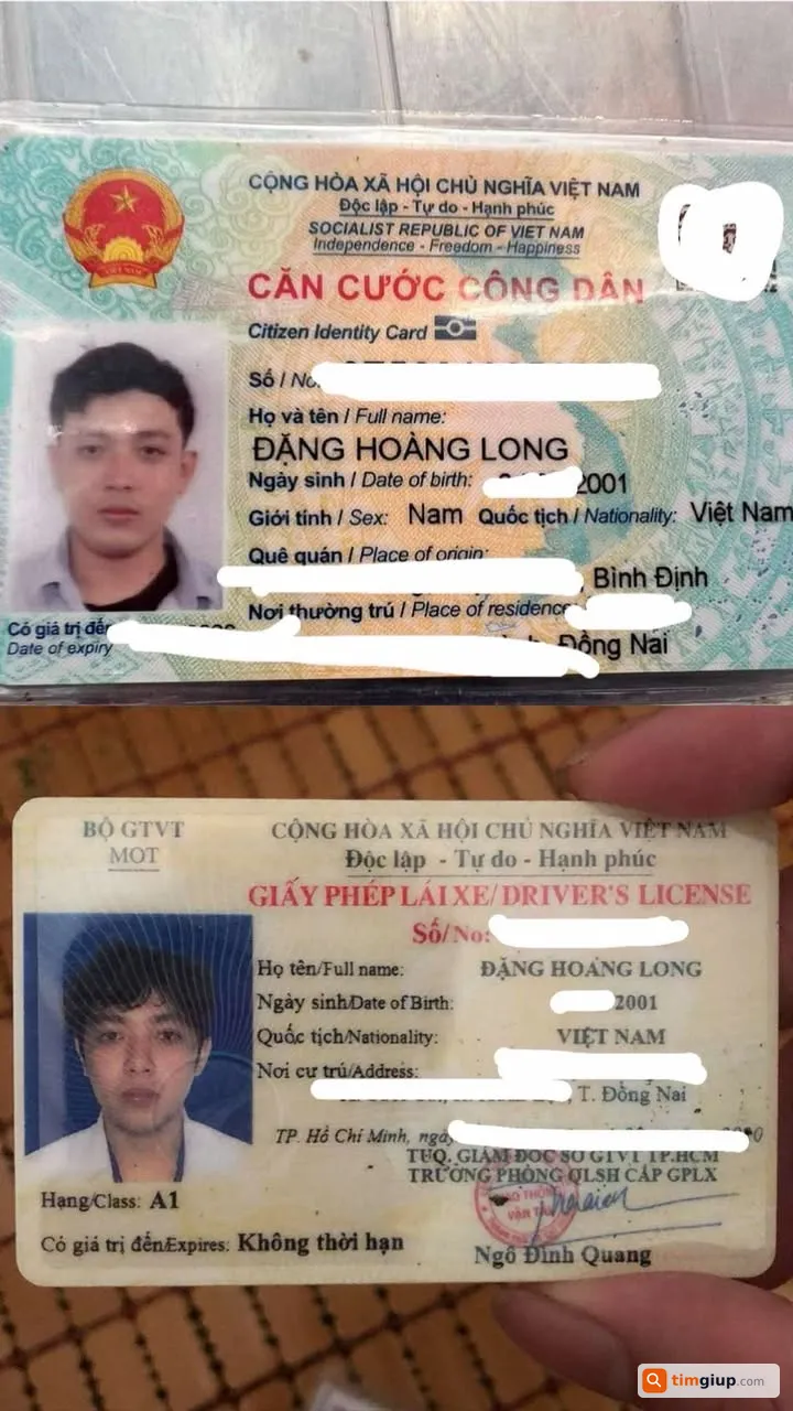 Tìm ví chứa giấy tờ tùy thân của anh Đặng Hoàng Long tại TP.HCM