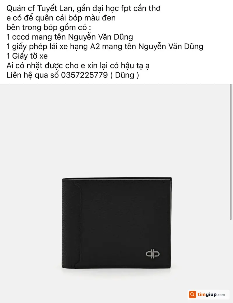 Tìm ví da đen chứa CCCD, GPLX tại Cần Thơ