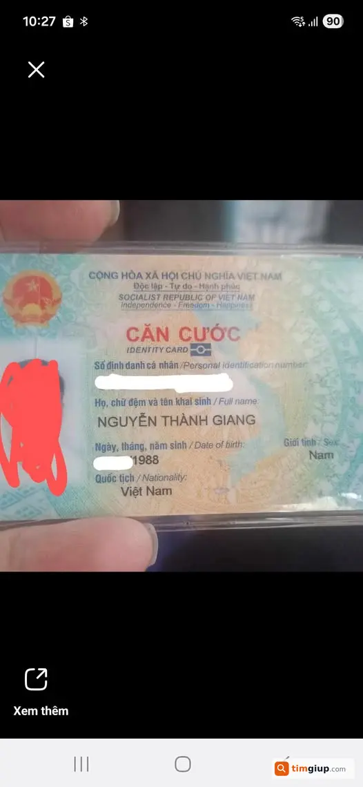 Tìm giấy tờ mang tên Nguyễn Thành Giang bị rơi