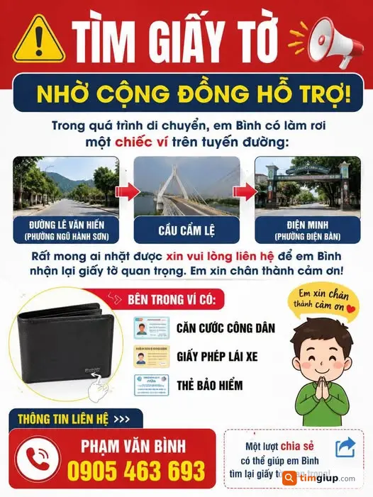 Tìm ví da đen thất lạc từ Lê Văn Hiến đến Cẩm Lệ, Điện Bàn