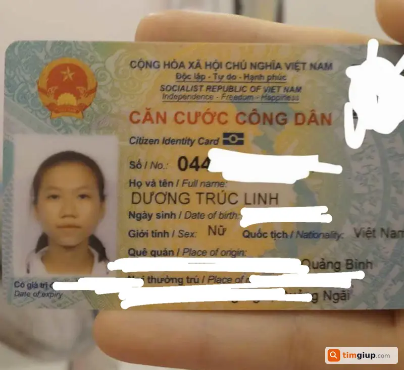 Tìm CCCD tên Dương Trúc Linh rơi tại Quảng Ngãi 2008