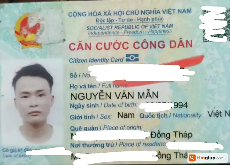 Tìm ví và giấy tờ tùy thân tên Nguyễn Văn Mẫn (1994) tại Bình Dương