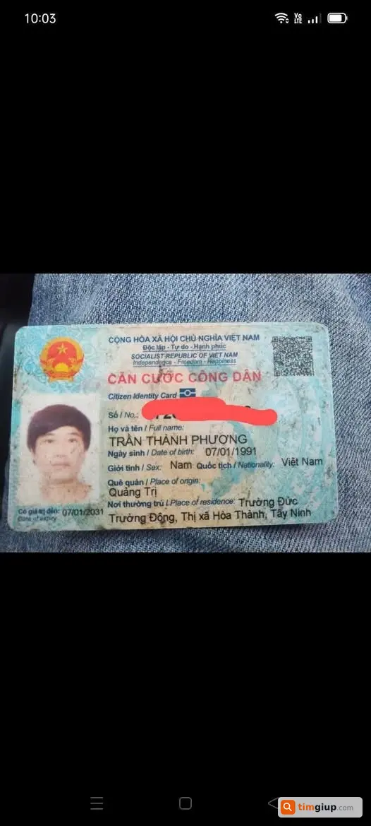 Tìm ví chứa CCCD và GPLX mang tên Trần Thành Phương tại Thanh Thuận