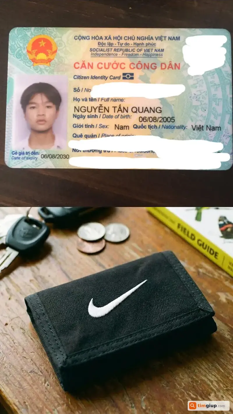 Tìm ví và giấy tờ tùy thân tên Nguyễn Tấn Quang tại TP.HCM