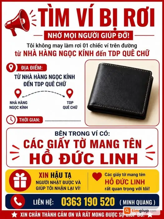 Tìm ví có giấy tờ mang tên Hồ Đức Linh trên tuyến Ngọc Kính - Quê Chữ