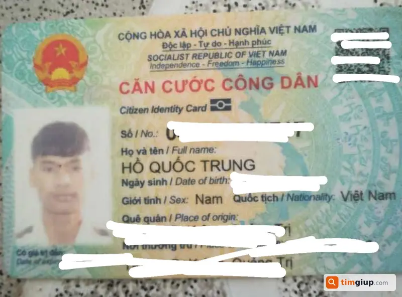 Tìm giấy tờ CCCD và cavet xe tên Hồ Quốc Trung