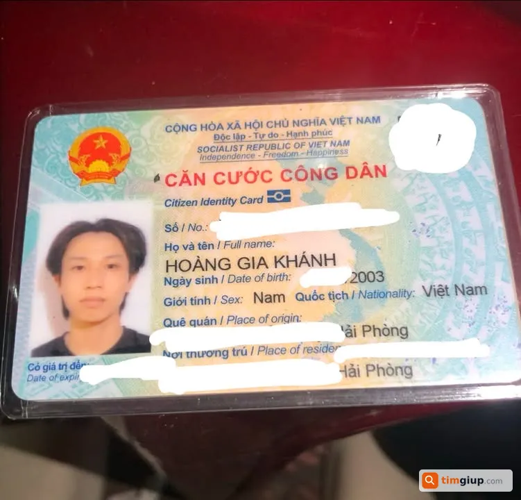 Tìm ví và giấy tờ tùy thân của bạn Hoàng Gia Khánh tại Kiến An, Hải Phòng