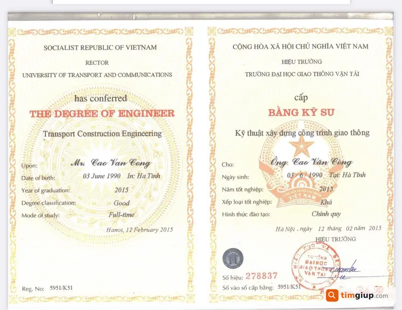 Tìm bằng tốt nghiệp đại học tên Cao Văn Công rơi tại TP.HCM