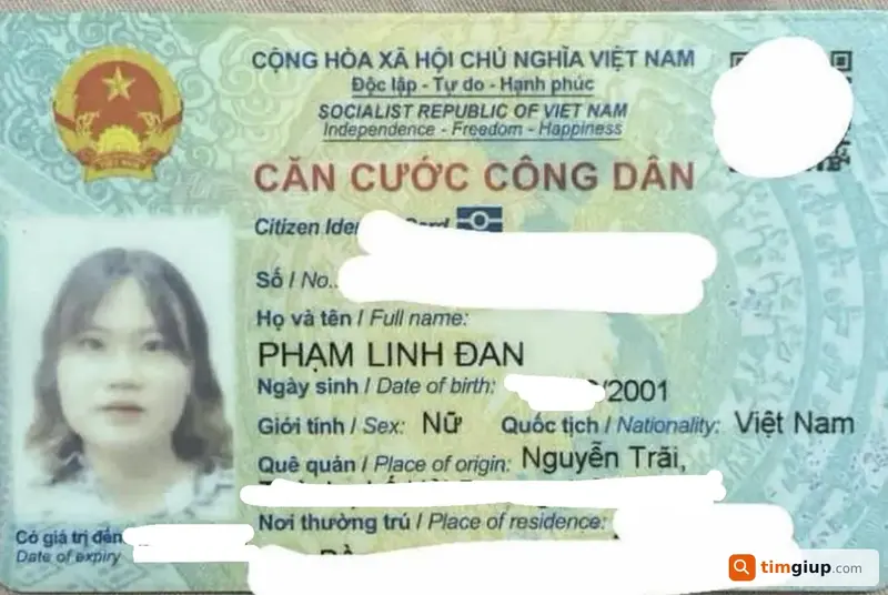 Tìm thẻ Căn cước công dân tên Phạm Linh Đan (2001) tại Hà Nội