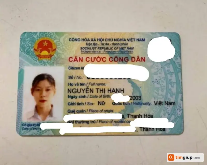 Tìm ví giấy tờ CCCD Nguyễn Thị Hạnh 2003 tại Thọ Xuân, Thanh Hóa