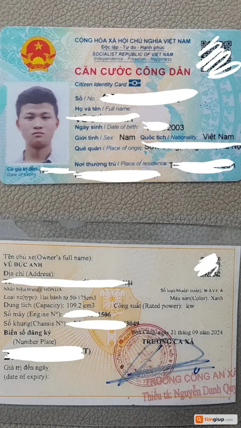 Tìm ví màu nâu và giấy tờ tùy thân tên Vũ Đức Anh