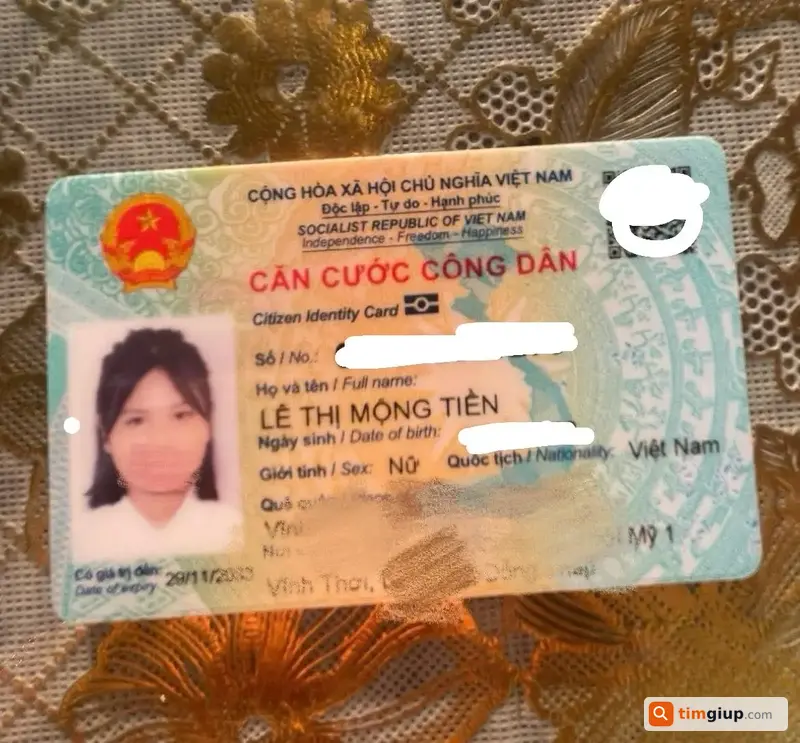 Tìm Giấy Tờ Tùy Thân (cccd) Lê Thị Mộng Tiền Rơi Tại Tp.hcm