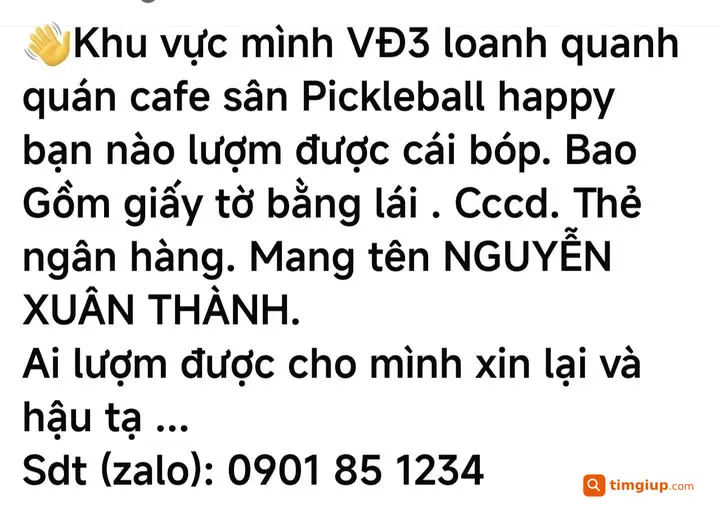 Rơi Giấy Tờ, Ai Nhặt Được Xin Liên Hệ Số 0901851234